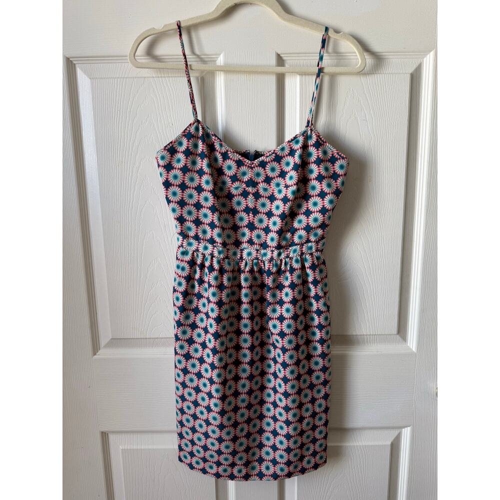J.Crew Turquoise & Pink Floral Mini Dress Size 2 Preppy Y2K Retro Daisy Festival